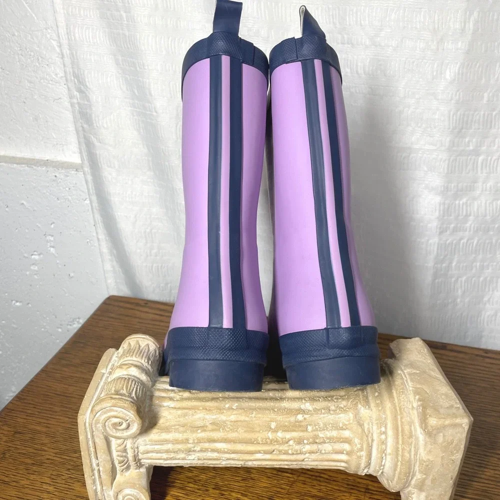 Hatley Girls Lavender Purple Navy Blue Rubber Rain Boots Size US 2 Waterproof